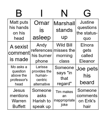 EMBA 26 Bingo Card