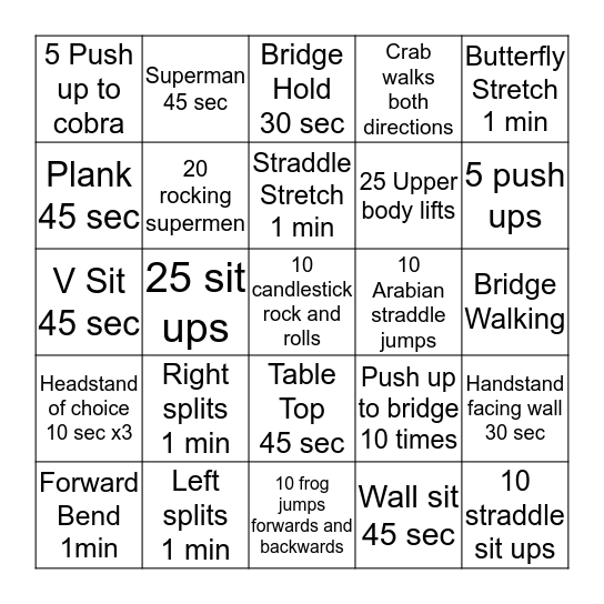 Level 4 Conditioning Bingo Card