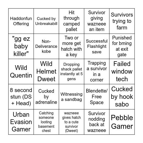 Killer Bingo Card