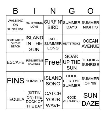 LIFE'S A BEACH Bingo Card