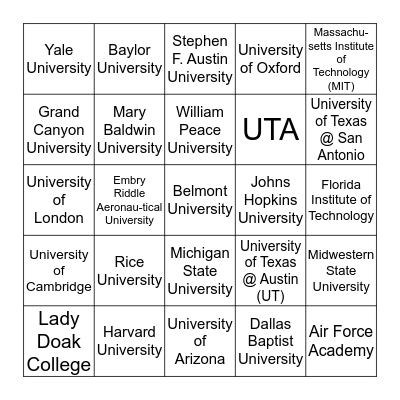 College Bingo - 10th Grade Bingo Card