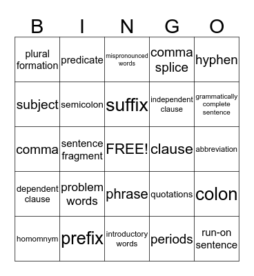 Week One Test Review Bingo Card