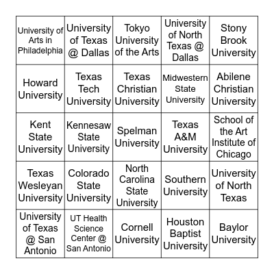 College Bingo - 9th Grade Bingo Card