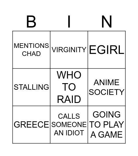 JESS BINGO Card