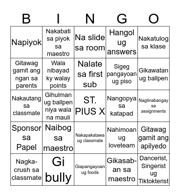 BINGO SA PIUS 2K19-2K2K  Bingo Card