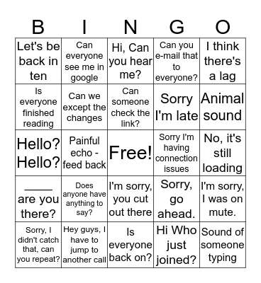 Conference Call BINGO Card