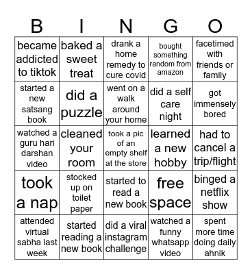 covid 19 bingo Card