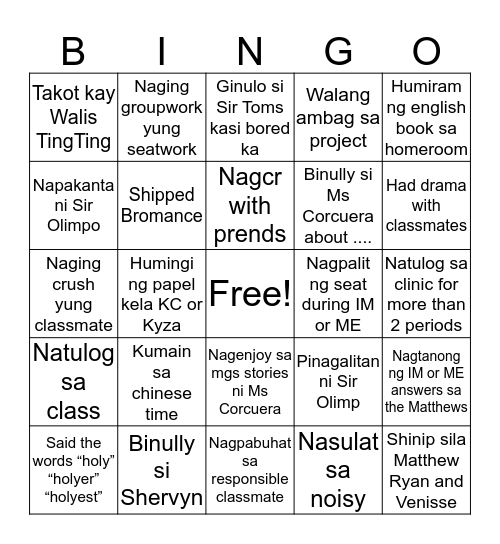 Seben Pybe Bingo Card