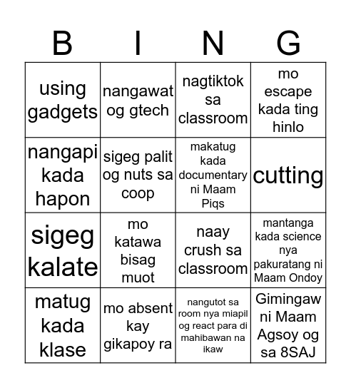 8SAJ  Bingo Card
