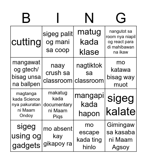 8SAJ  Bingo Card