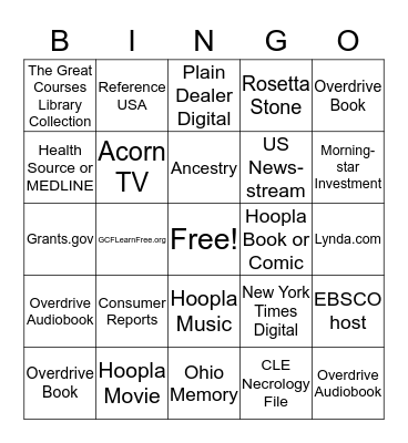 Library Remote Services Bingo Card Bingo Card