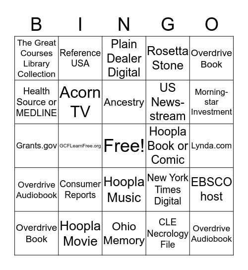 Library Remote Services Bingo Card Bingo Card