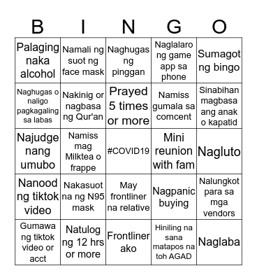 Stay Home #Covid19 Bingo Card