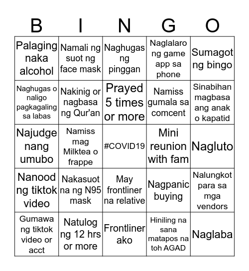 Stay Home #Covid19 Bingo Card