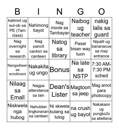 Normalite Bingo (alumni version) Bingo Card