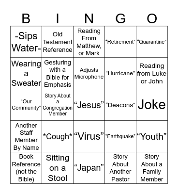 Pastor Schmidt Bingo Card