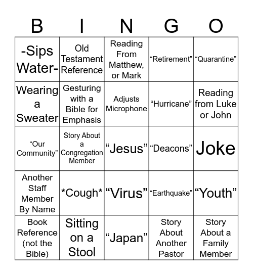 Pastor Schmidt Bingo Card