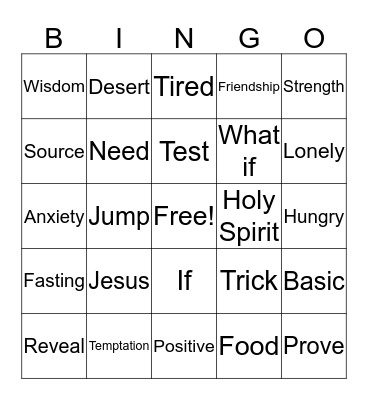 Jesus' Temptation Bingo Card