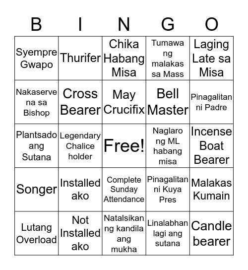 SACRISTAN BINGO EDITION Bingo Card