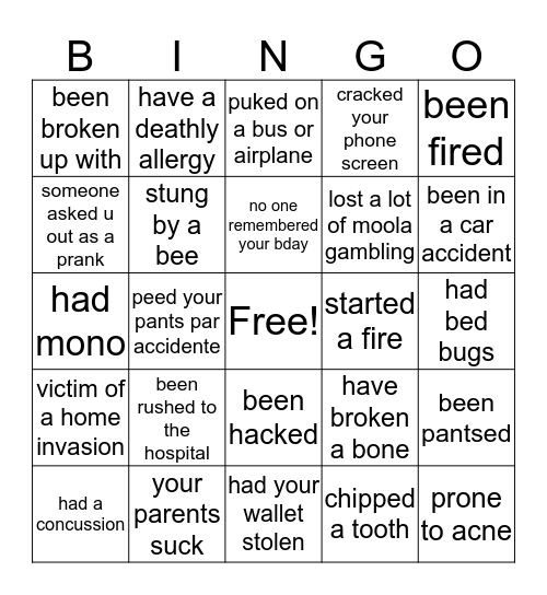 hard life Bingo Card