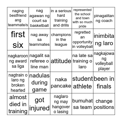 Volleyball Players Bingo  Bingo Card