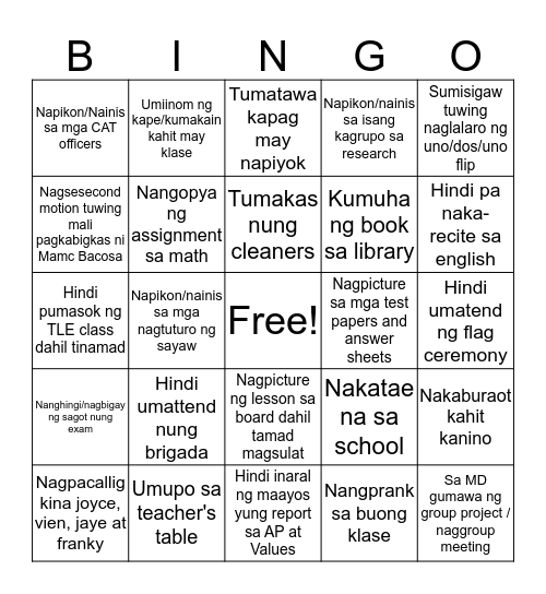 A G U I N A L D O Bingo Card