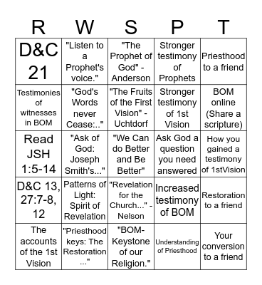 General Conference Bingo Card