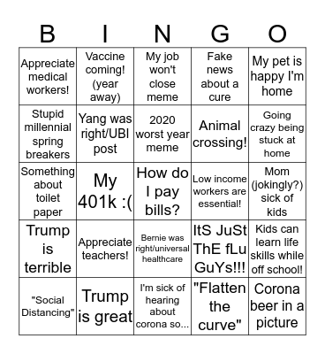 Coronavirus Facebook Bingo! Bingo Card