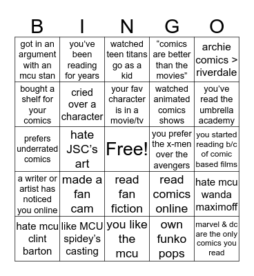Comic Stan Bingo Card