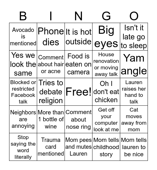 Things said or done on ft Bingo Card