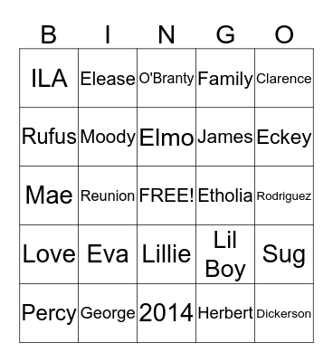 James Family  Bingo Card