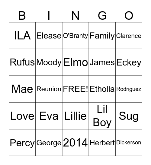 James Family  Bingo Card
