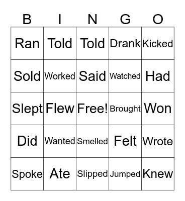 Past Tense Verbs Bingo Card