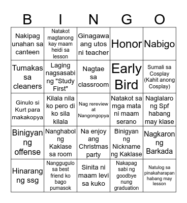 Bingo ng Juniro High ko Bingo Card