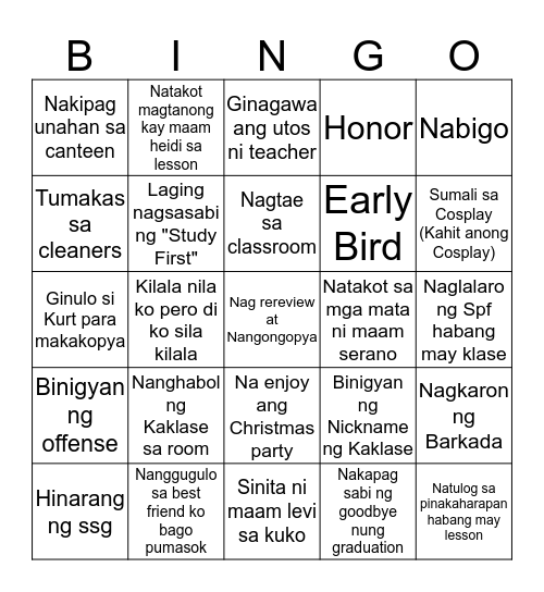 Bingo ng Juniro High ko Bingo Card