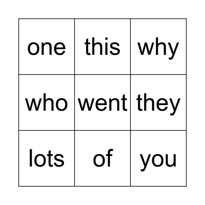 Sight Words Set 1 Bingo Card