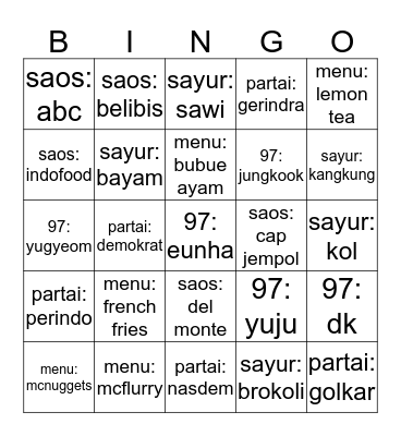 Abrianna. Bingo Card