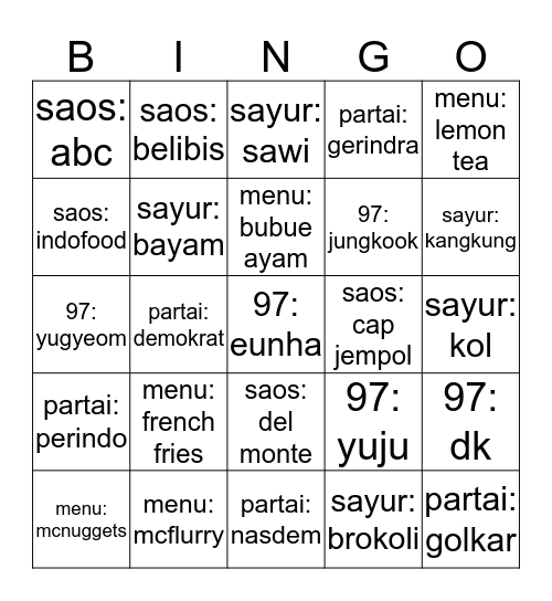 Abrianna. Bingo Card