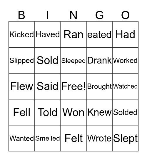 Past Tense Verbs Bingo Card