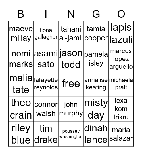 fave character bingo  Bingo Card