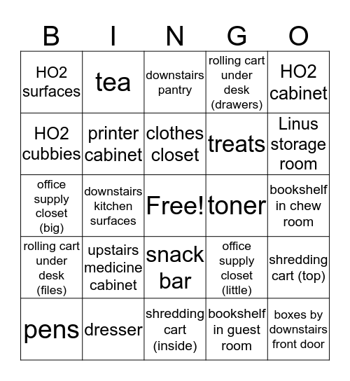 organizing project bingo Card