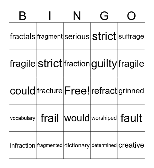 Fract and Frindle Bingo Card
