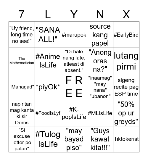 B I N G O ((students ver.)) Bingo Card