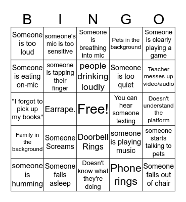School Bingo Card
