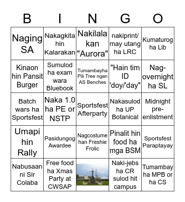 UPV Tacloban College Student Bingo Card