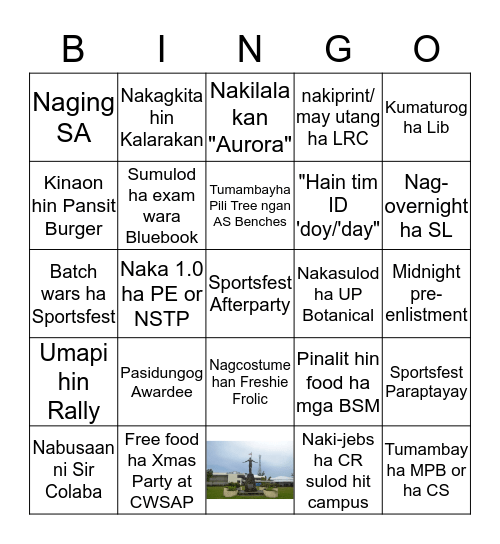 UPV Tacloban College Student Bingo Card
