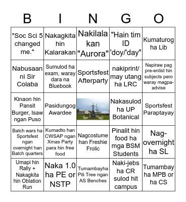 UPV Tacloban College Student Bingo Card