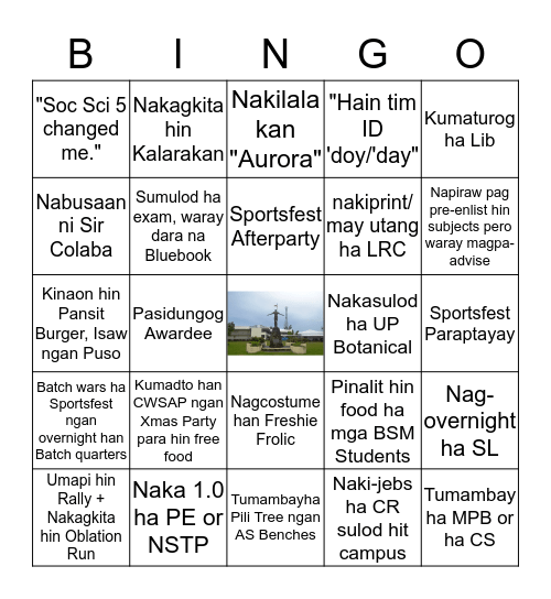 UPV Tacloban College Student Bingo Card
