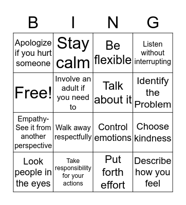 Conflict Resolution Bingo Card