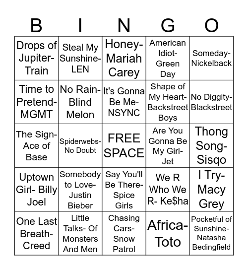 Music Bingo Card